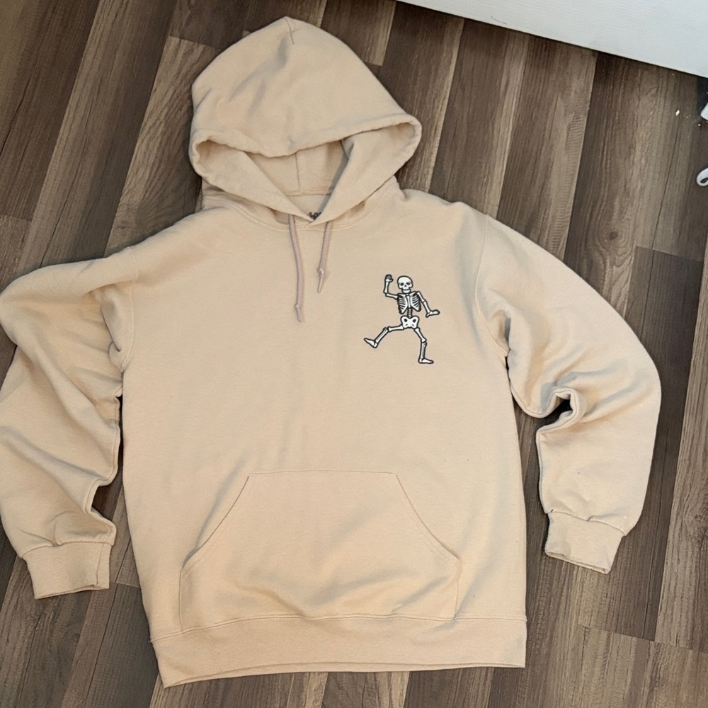 Bowery Mens Hoodie Oversized with Skeleton Design size small Tan